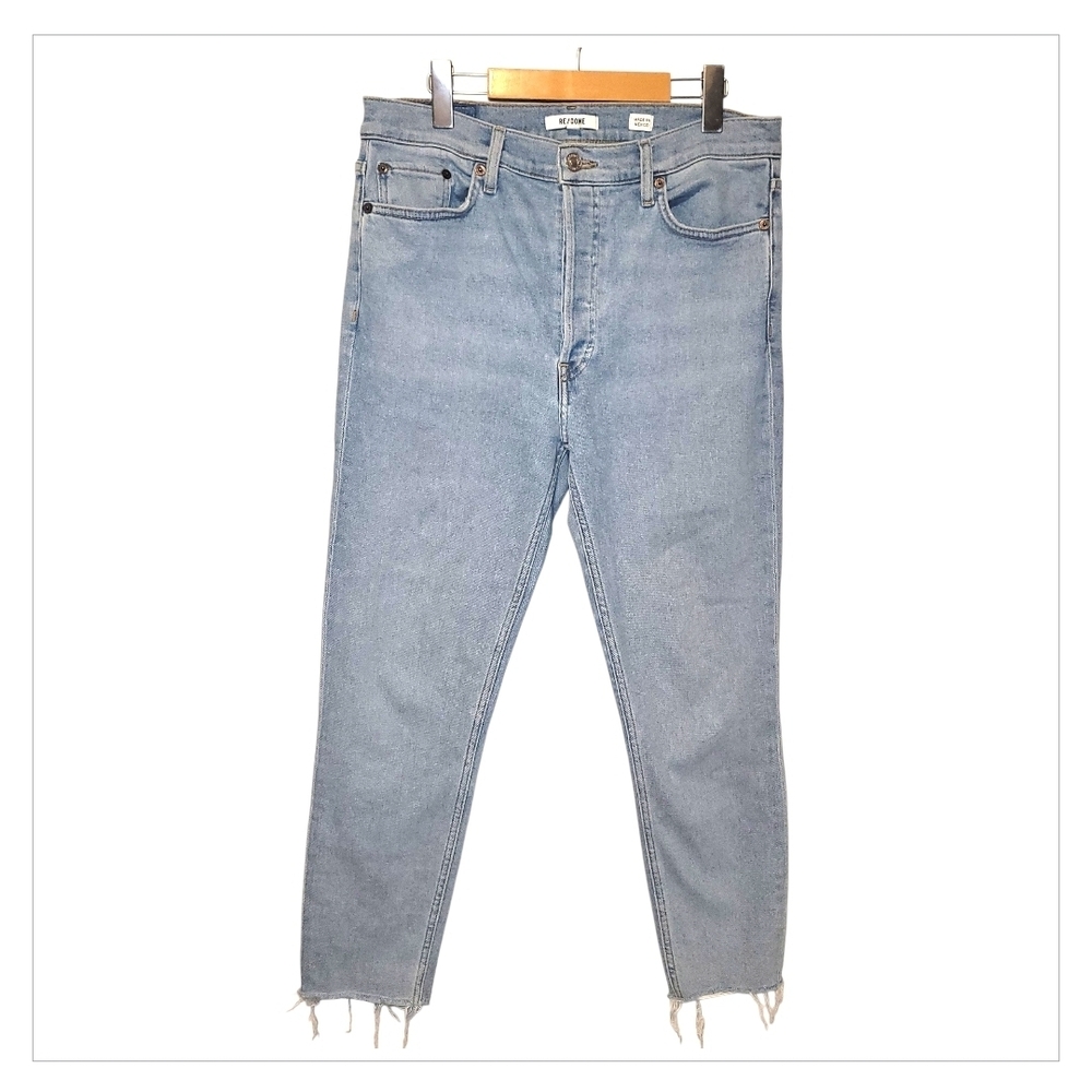 RE/DONE Women’s Size 31 High Rise Crop Jeans Raw Hem Light Wash 27” Waist - Picture 3 of 6